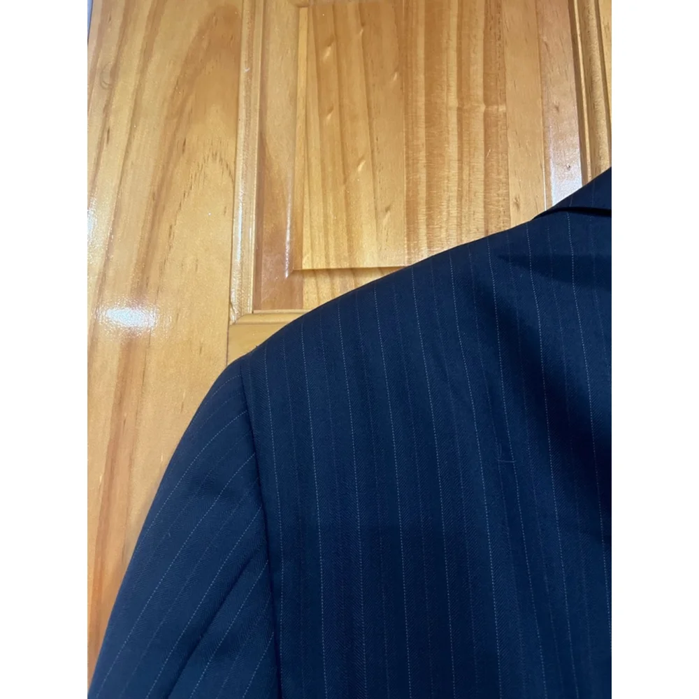 Men’s Canali Navy Blue Pinestripe Super 120s Wool Vintage Luxury Suit Jacket